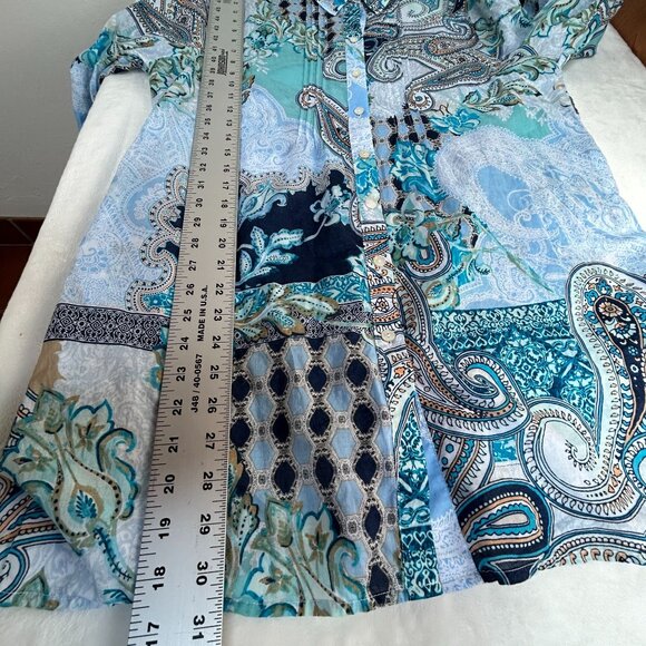 Chico's Womens Button-Down Paisley Tunic Shirt Size 2 US 12/14 Blue 100% Cotton - Picture 7 of 7